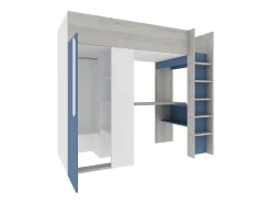 Vente-unique Lit mezzanine 90 x 200 cm avec armoire et bureau - Bleu et blanc - NICOLAS