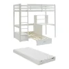 Vente-unique Lit mezzanine 90 x 200 cm avec bureau, sofa convertible et rangements - Pin massif - Blanchi + Matelas - GOLIATH III