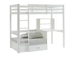 Vente-unique Lit mezzanine 90 x 200 cm avec bureau, sofa convertible et rangements - Pin massif - Blanchi + Matelas - GOLIATH III