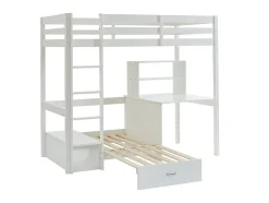 Vente-unique Lit mezzanine 90 x 200 cm avec bureau, sofa convertible et rangements - Pin massif - Blanchi + Matelas - GOLIATH III