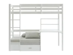 Vente-unique Lit mezzanine 90 x 200 cm avec bureau, sofa convertible et rangements - Pin massif - Blanchi + Matelas - GOLIATH III