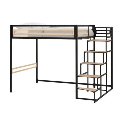 Generic Lit mezzanine - 140x190 cm - Métal - Noir - Sommier inclus - LEON