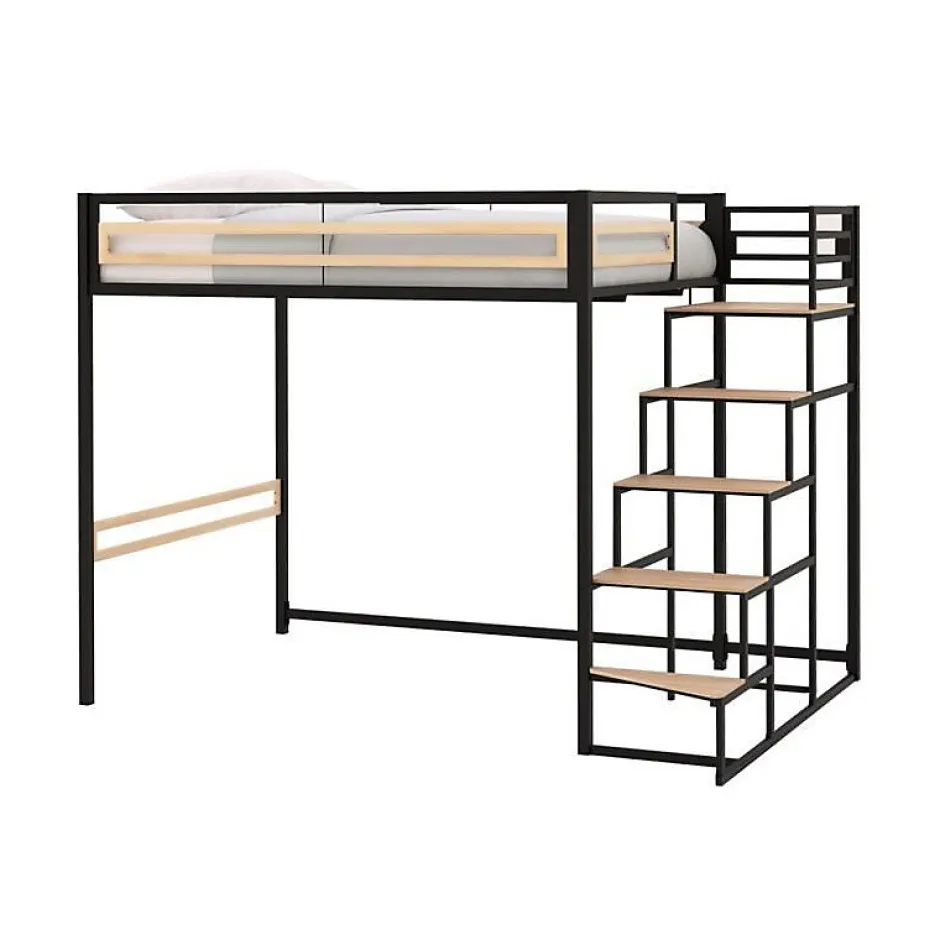 Generic Lit mezzanine - 140x190 cm - Métal - Noir - Sommier inclus - LEON