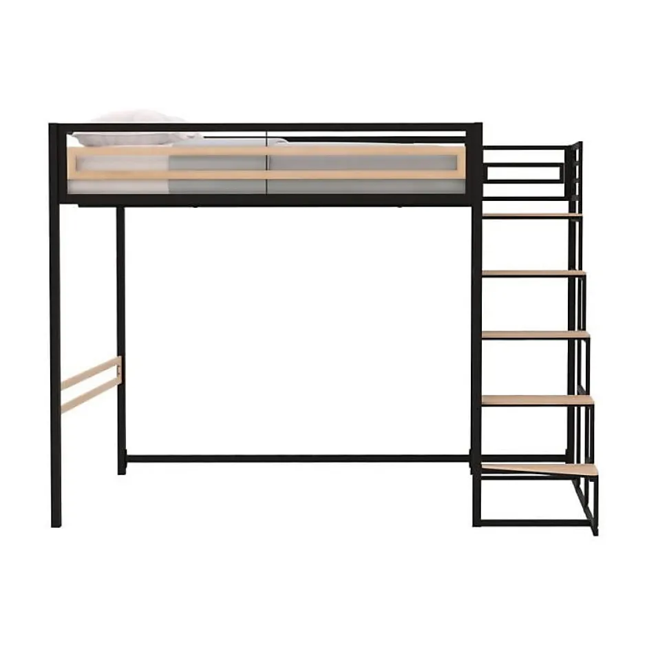 Generic Lit mezzanine - 140x190 cm - Métal - Noir - Sommier inclus - LEON