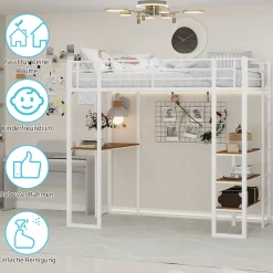 Okwish Lit Mezzanine Ado 90x190 cm - avec Bureau et Échelle Montable Gauche Droite, Garde-Corps, Structure en Métal, sans Matelas, Blanc Sale