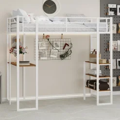 Okwish Lit Mezzanine Ado 90x190 cm - avec Bureau et Échelle Montable Gauche Droite, Garde-Corps, Structure en Métal, sans Matelas, Blanc Sale