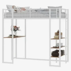 Okwish Lit Mezzanine Ado 90x190 cm - avec Bureau et Échelle Montable Gauche Droite, Garde-Corps, Structure en Métal, sans Matelas, Blanc Sale