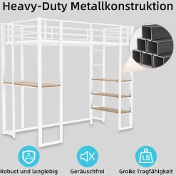 Okwish Lit Mezzanine Ado 90x190 cm - avec Bureau et Échelle Montable Gauche Droite, Garde-Corps, Structure en Métal, sans Matelas, Blanc Sale