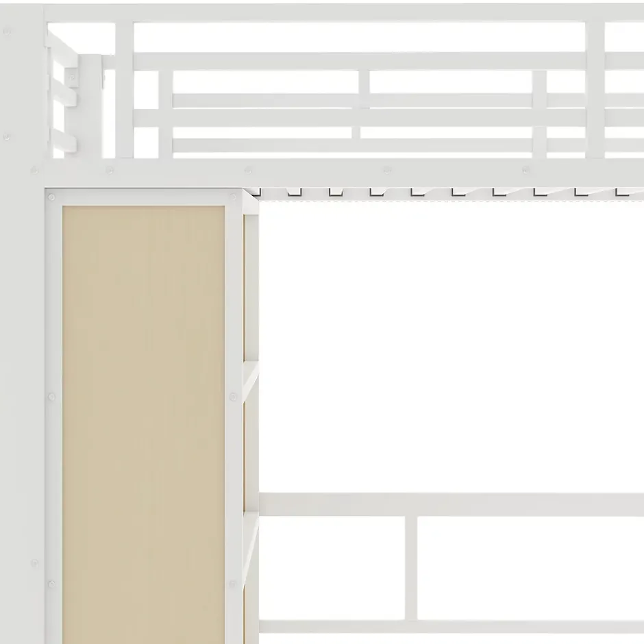 Okwish Lit Mezzanine Ado 90x200 cm - avec LED Intégrée, Bureau et Compartiment de Rangement - Escalier de Rangement - Métal + MDF - Blanc Hot