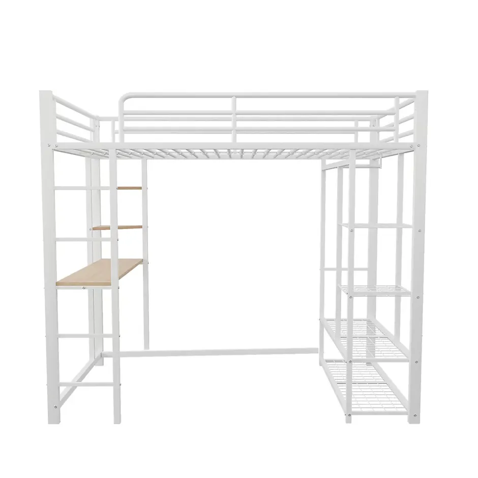 Okwish Lit mezzanine ado 90x200 cm avec bureau intégré, échelle et rangement pratique - structure métal et MDF robuste blanc Hot