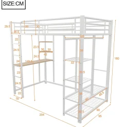 Okwish Lit mezzanine ado 90x200 cm avec bureau intégré, échelle et rangement pratique - structure métal et MDF robuste blanc Hot