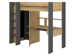 Vente-unique Lit mezzanine avec bureau et armoire - 90 x 200 cm - Coloris : Chêne et anthracite + matelas - AUCKLAND