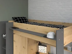 Vente-unique Lit mezzanine avec bureau et armoire - 90 x 200 cm - Coloris : Naturel et anthracite - AUCKLAND Discount