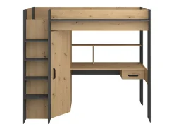 Vente-unique Lit mezzanine avec bureau et armoire - 90 x 200 cm - Coloris : Naturel et anthracite - AUCKLAND Discount