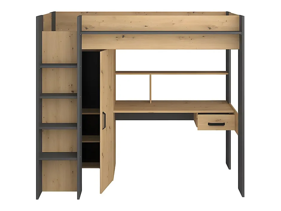 Vente-unique Lit mezzanine avec bureau et armoire - 90 x 200 cm - Coloris : Naturel et anthracite - AUCKLAND Discount