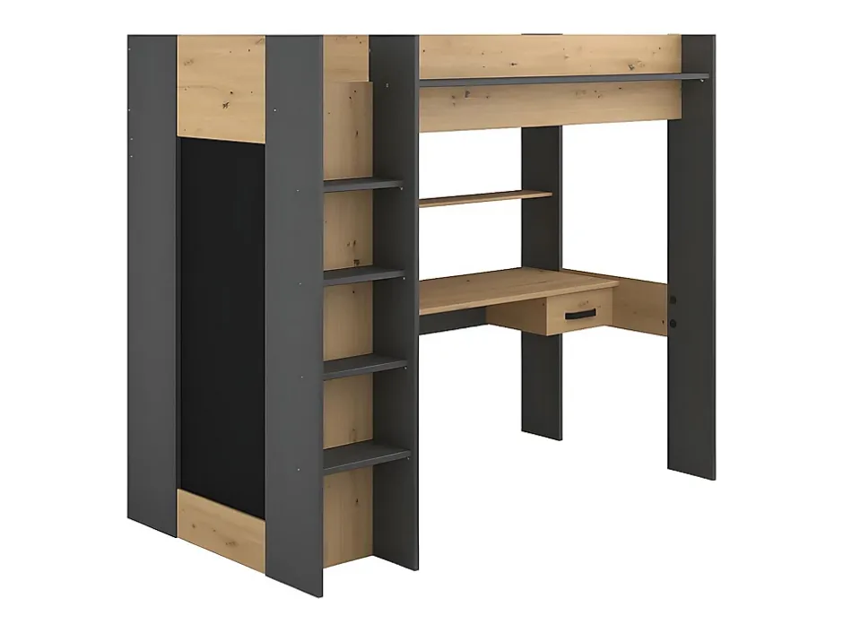 Vente-unique Lit mezzanine avec bureau et armoire - 90 x 200 cm - Coloris : Naturel et anthracite - AUCKLAND Discount