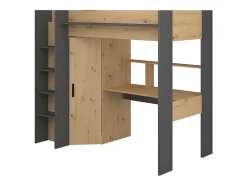 Vente-unique Lit mezzanine avec bureau et armoire - 90 x 200 cm - Coloris : Naturel et anthracite - AUCKLAND Discount