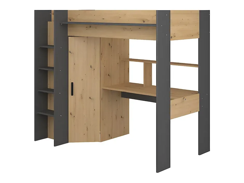 Vente-unique Lit mezzanine avec bureau et armoire - 90 x 200 cm - Coloris : Naturel et anthracite - AUCKLAND Discount