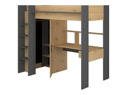 Vente-unique Lit mezzanine avec bureau et armoire - 90 x 200 cm - Coloris : Naturel et anthracite - AUCKLAND Discount