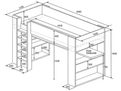 Vente-unique Lit mezzanine avec bureau et rangements intégrés - 90 x 200 cm - Chêne et blanc + matelas - NOAH II Best