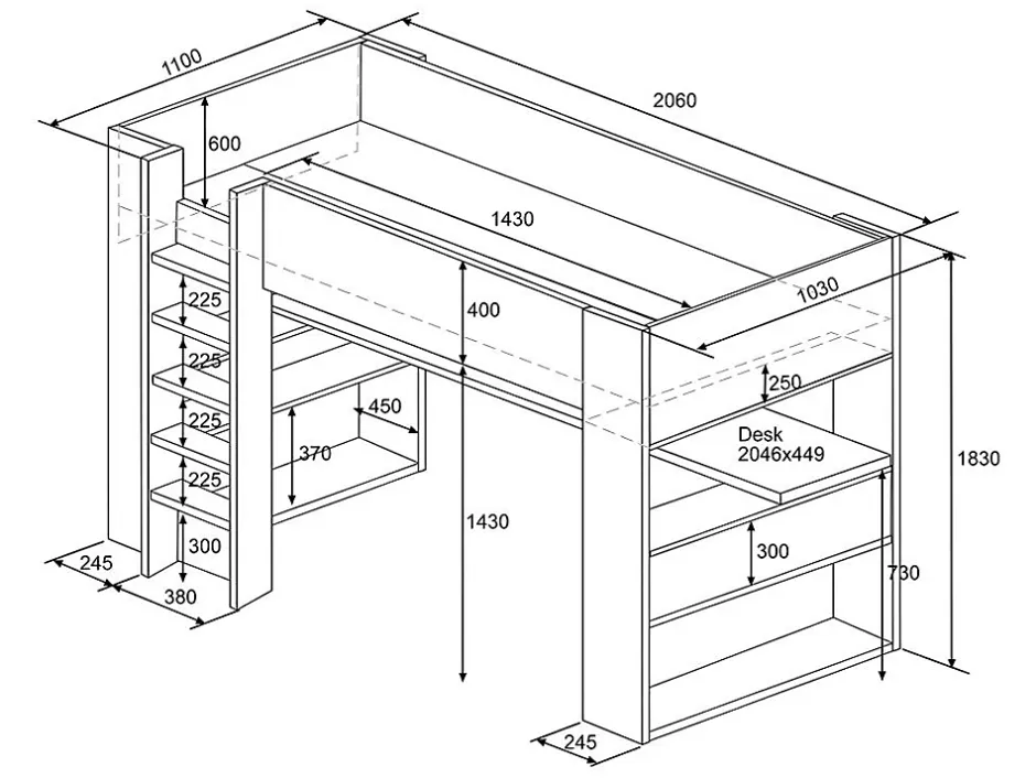 Vente-unique Lit mezzanine avec bureau et rangements intégrés - 90 x 200 cm - Chêne et blanc + matelas - NOAH II Best