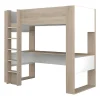 Vente-unique Lit mezzanine avec bureau et rangements intégrés - 90 x 200 cm - Chêne et blanc - NOAH II