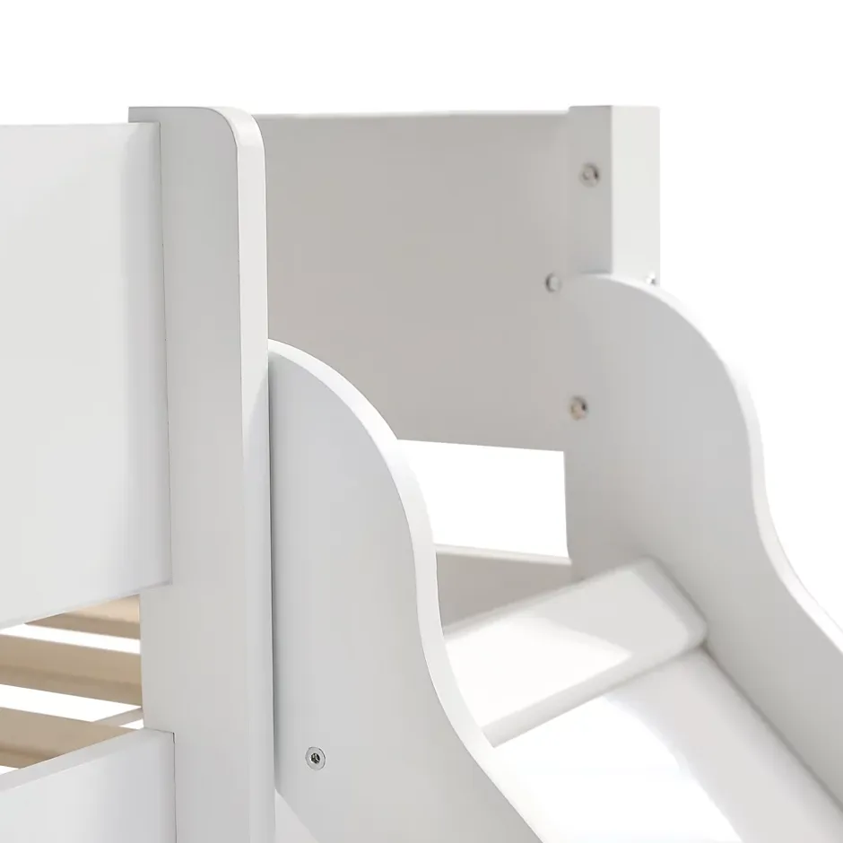 Simple Life Lit mezzanine avec toboggan, échelle droite à 3 marches, étagère amovible, MDF et pin, blanc naturel, 90x200cm Discount