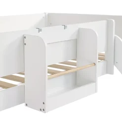 Simple Life Lit mezzanine avec toboggan, échelle droite à 3 marches, étagère amovible, MDF et pin, blanc naturel, 90x200cm Discount
