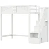 Redom Lit mezzanine bois massif 90 par 200 cm porte securite fenetre escalier interchangeable gauche droite blanc Discount