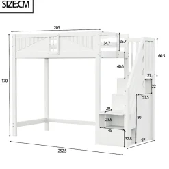 Redom Lit mezzanine bois massif 90 par 200 cm porte securite fenetre escalier interchangeable gauche droite blanc Discount