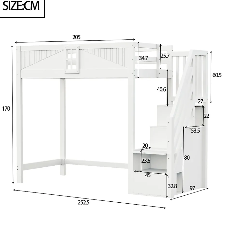 Redom Lit mezzanine bois massif 90 par 200 cm porte securite fenetre escalier interchangeable gauche droite blanc Discount