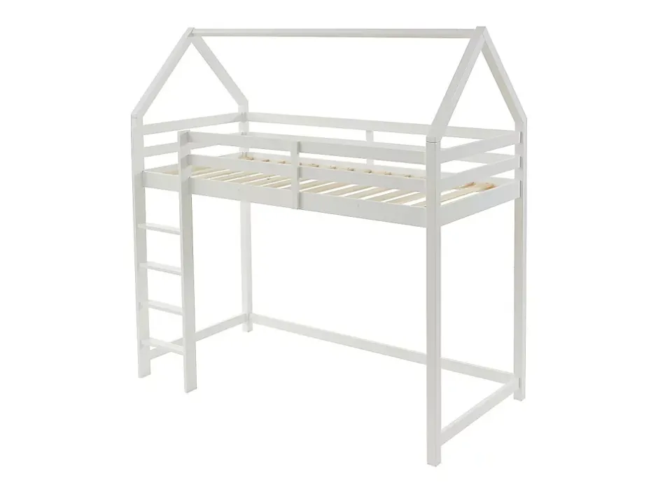 Vente-unique Lit mezzanine cabane 90 x 190 cm - Pin massif - Blanc - TARZIA Hot