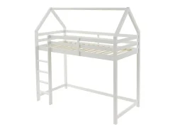 Vente-unique Lit mezzanine cabane 90 x 190 cm - Pin massif - Blanc - TARZIA Hot