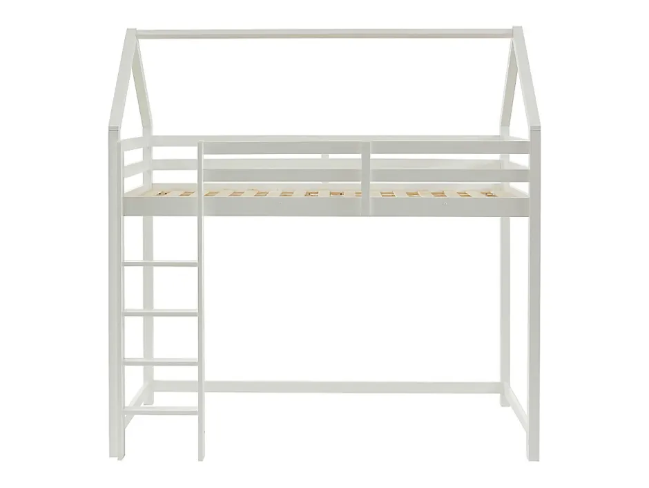 Vente-unique Lit mezzanine cabane 90 x 190 cm - Pin massif - Blanc - TARZIA Hot