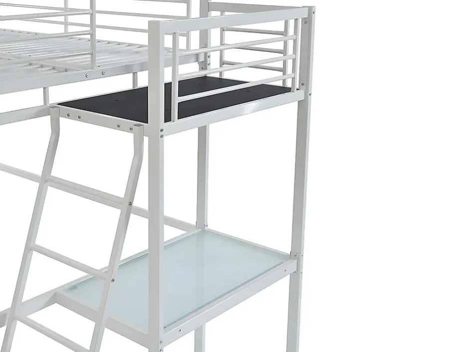 Vente-unique Lit mezzanine CASUAL II - 140 x 190 cm - plateforme bureau - Blanc Outlet