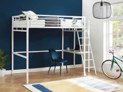 Vente-unique Lit mezzanine CASUAL II - 140 x 190 cm - plateforme bureau - Blanc Outlet