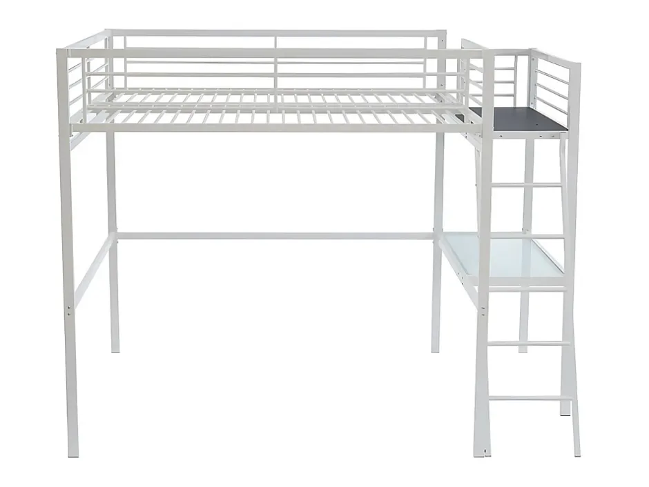 Vente-unique Lit mezzanine CASUAL II - 140 x 190 cm - plateforme bureau - Blanc + matelas Hot