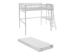 Vente-unique Lit mezzanine CASUAL II - 140 x 190 cm - plateforme bureau - Blanc + matelas Hot