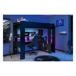 Parisot Lit mezzanine combine enfant LED Gamer ONLINE - 90 x 200 cm - Noir mat - Sommier inclus -