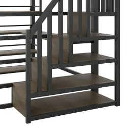 Okwish Lit Mezzanine Double 140x200 cm - Éclairage LED et Escaliers Sécurisés, Bureau Intégré et Rangements, sans Matelas - Métal Noir Sale