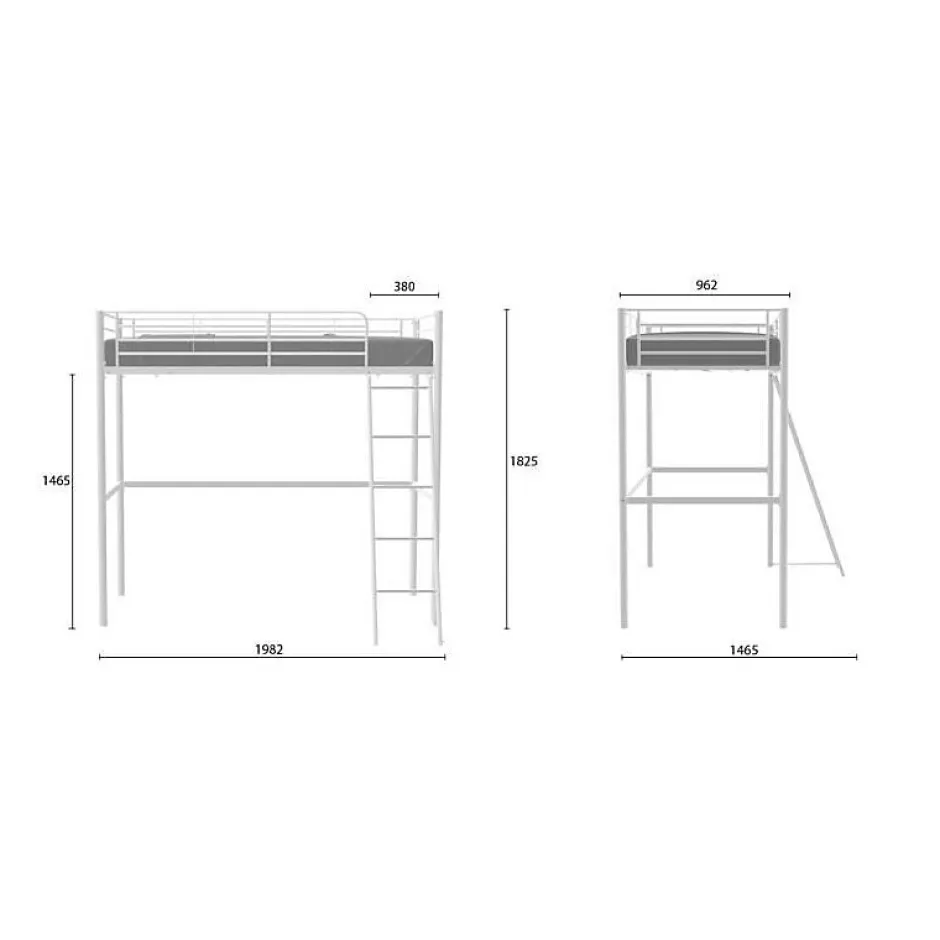 Generic Lit mezzanine ELIOT 90 x 190 cm - Métal - Sommier inclus - Blanc