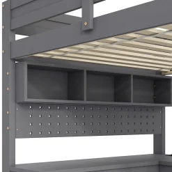 ModernLuxe Lit mezzanine en bois 90x200cm - Avec bureau et compartiments de rangement - LED et port de chargement - Gris (sans matelas)