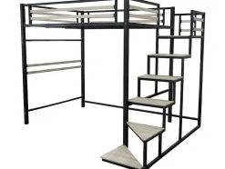 Enfant Habitat Et Jardin Lit mezzanine en métal avec escalier "LENA" 140 x 190 cm Noir