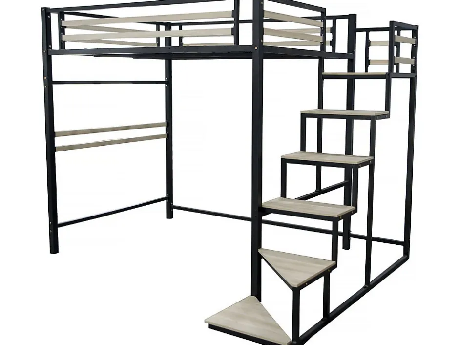Enfant Habitat Et Jardin Lit mezzanine en métal avec escalier "LENA" 140 x 190 cm Noir