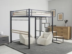 Enfant Habitat Et Jardin Lit mezzanine en métal avec escalier "LENA" 140 x 190 cm Noir