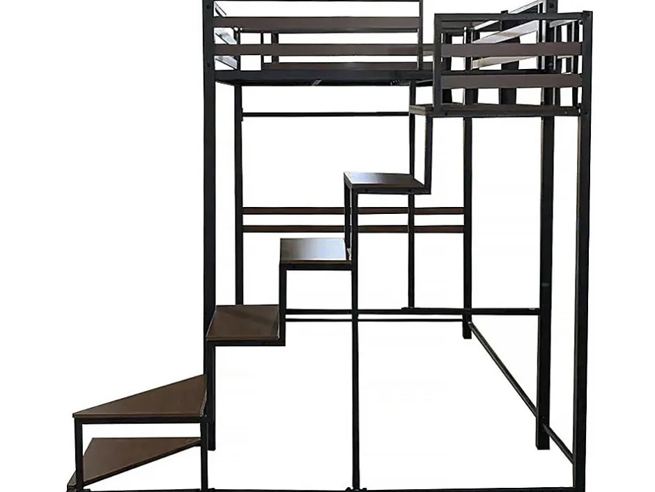 Enfant Habitat Et Jardin Lit mezzanine en métal avec escalier "LENA" 140 x 190 cm Noir et marron noyer
