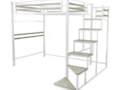 Enfant Habitat Et Jardin Lit mezzanine en métal avec escalier "LENA" 140 x 190 cm Blanc