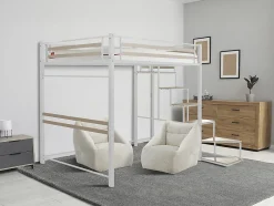 Enfant Habitat Et Jardin Lit mezzanine en métal avec escalier "LENA" 140 x 190 cm Blanc