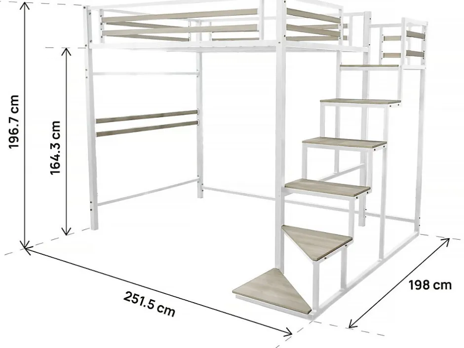 Enfant Habitat Et Jardin Lit mezzanine en métal avec escalier "LENA" 140 x 190 cm Blanc