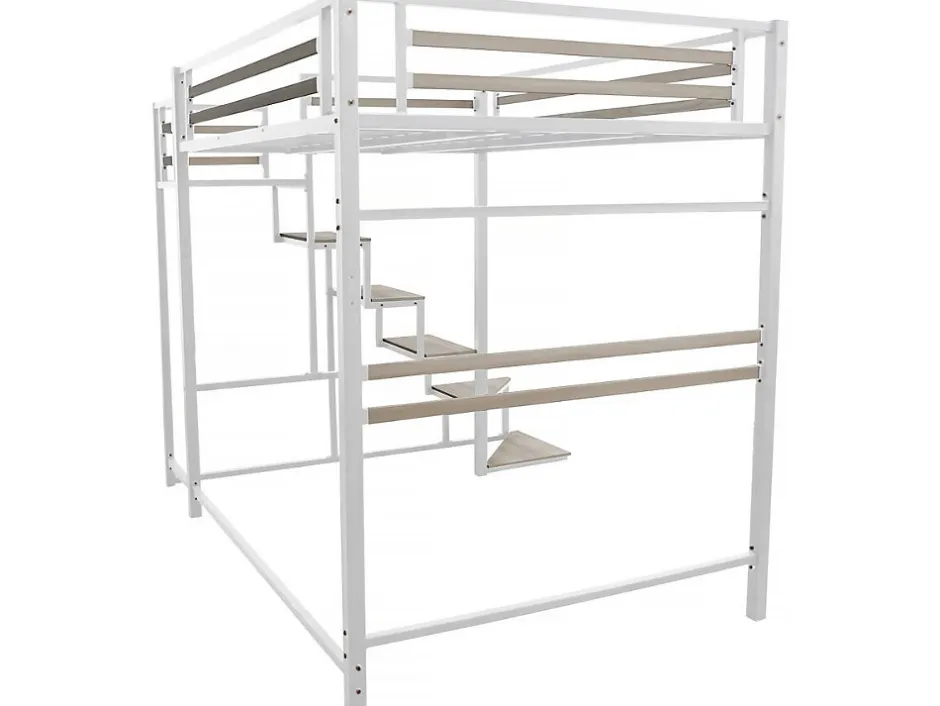 Enfant Habitat Et Jardin Lit mezzanine en métal avec escalier "LENA" 140 x 190 cm Blanc